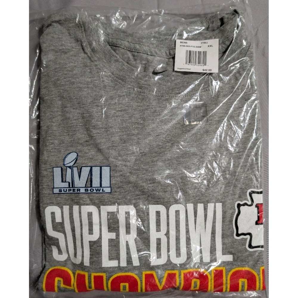 Nike Kansas City Chiefs Super Bowl LVIII Champions T Shirt Gray Mens 2XL NWT - Picture 6 of 6